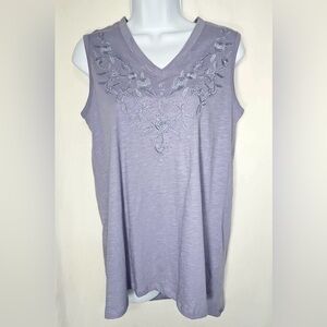 Faith & Zoe Lavender Embroidered V-Neck Tank